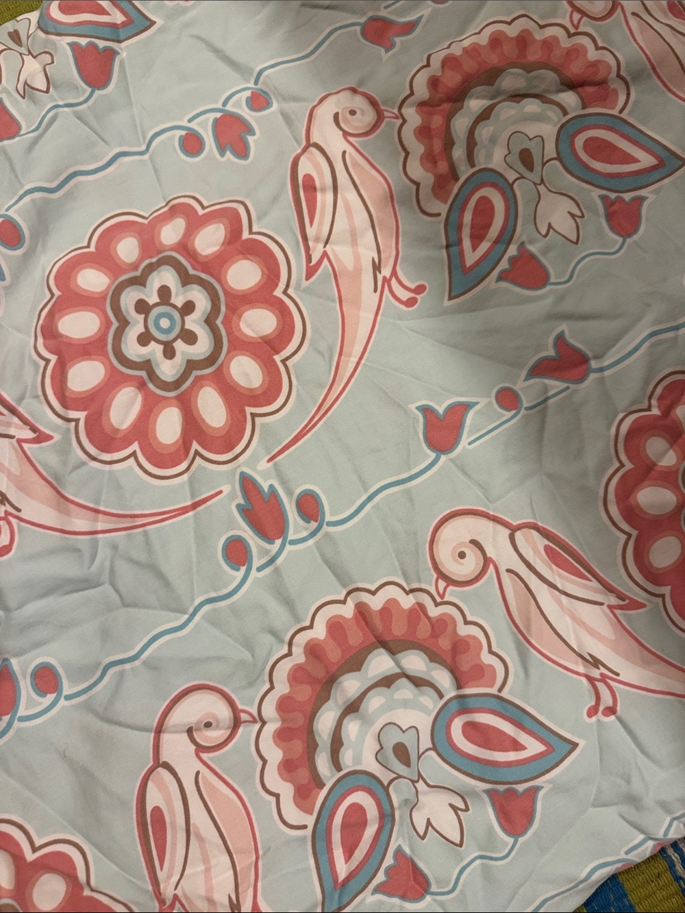 Serena And Lily twin size duvet, cover - Coral, Light Blue, Cream